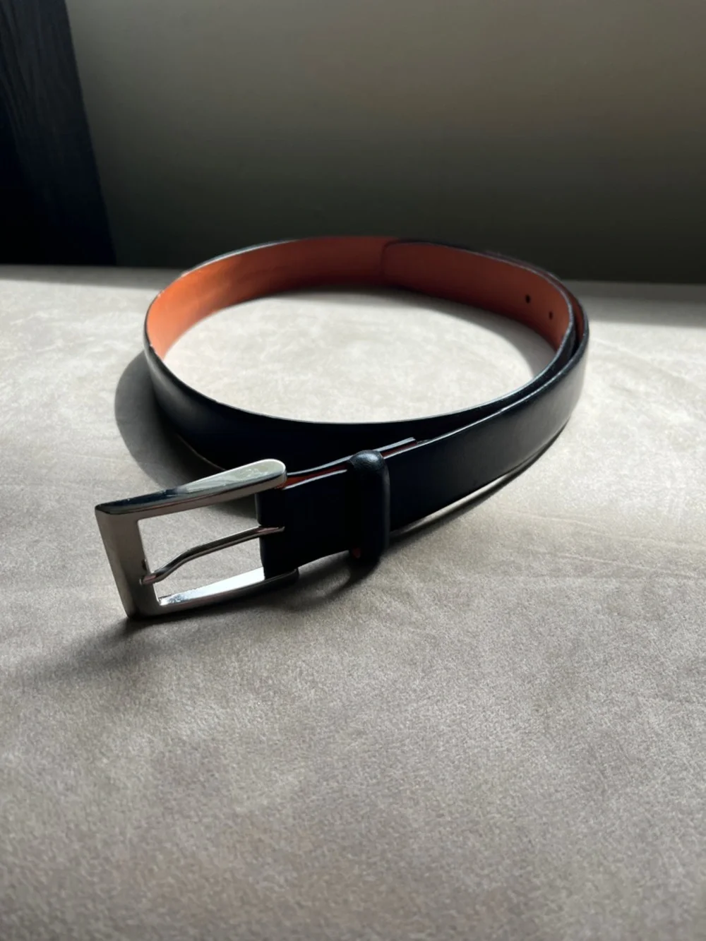 Trafalgar Black Leather Belt with Tan Interior